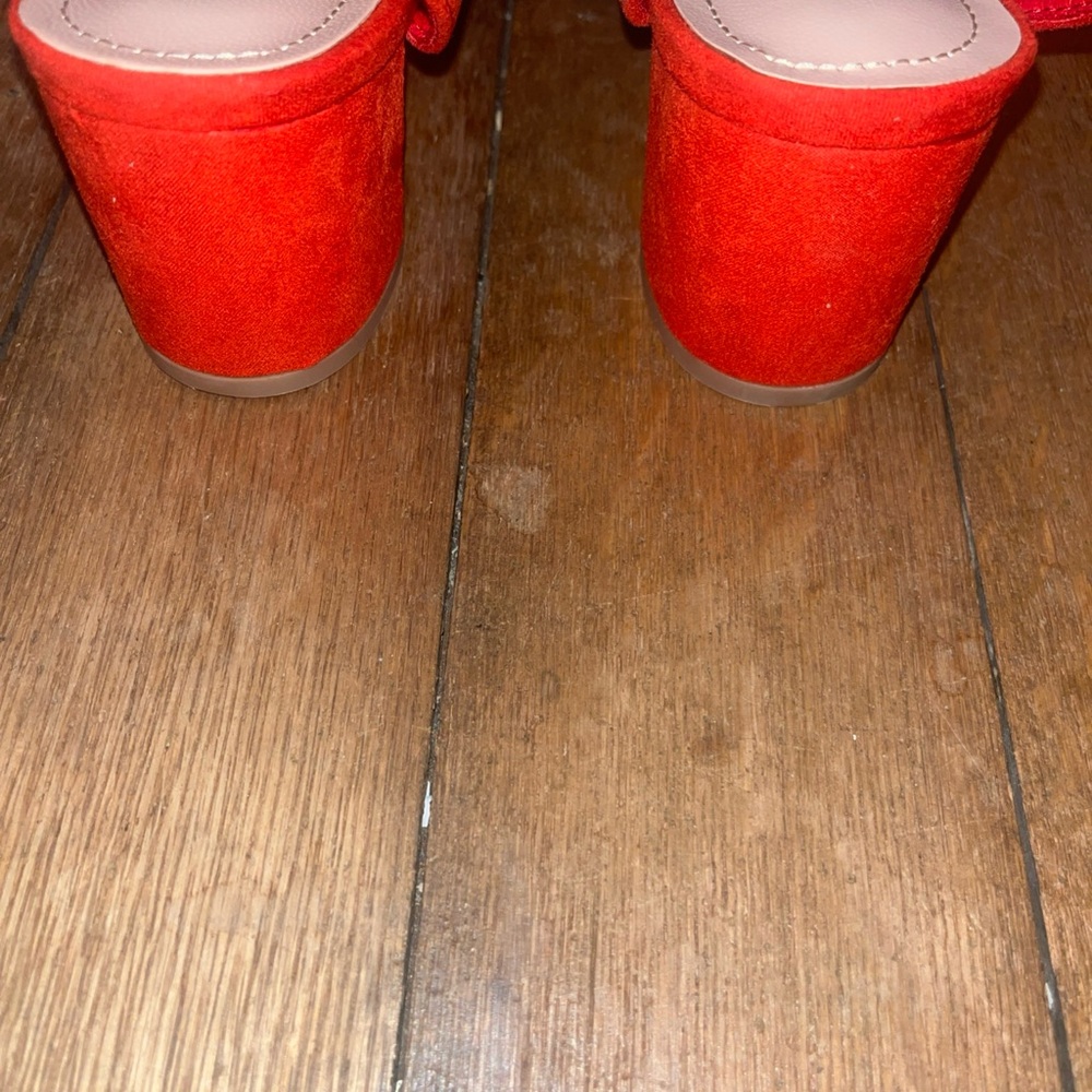 Dream Pairs Ankle Strap Sandals Open Toe Heels Shoes Orange Faux Suede Sz 6.5 - Picture 3 of 8
